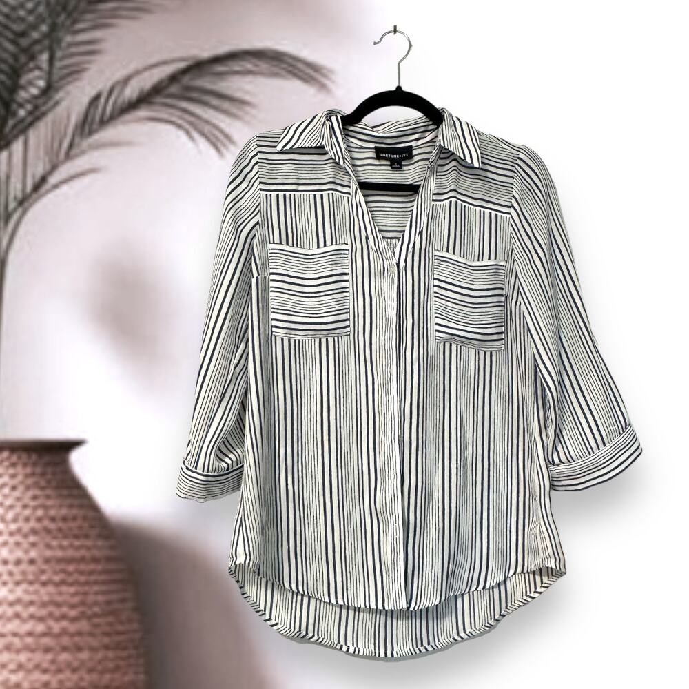 Size small Fortune + Ivy Blouse Striped Blue and White Button Down